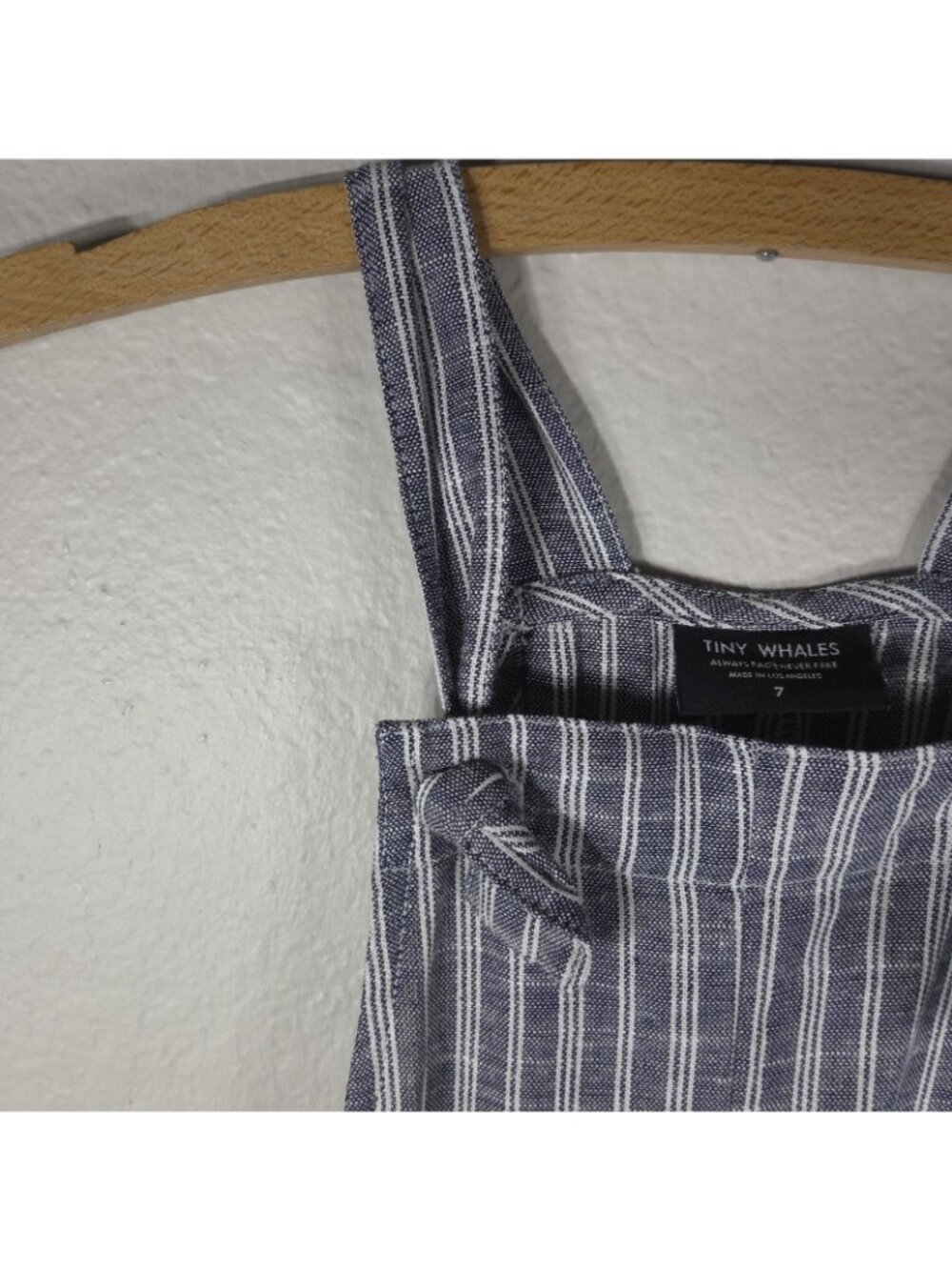Tiny Wales Girls Knit Linen Blend Romper Shorts Size 7 Gray Striped Pockets - Picture 4 of 9